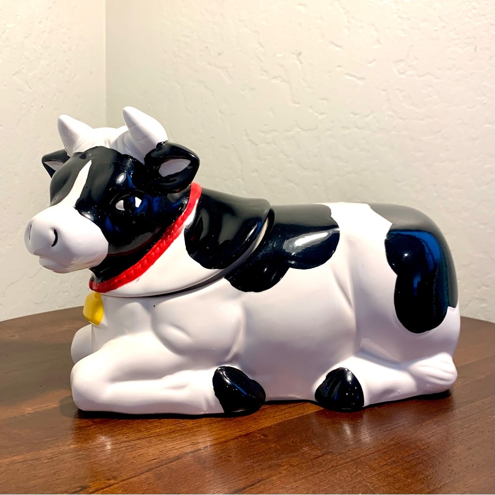 Vintage  Black and White Ceramic Cow Cookie Jar